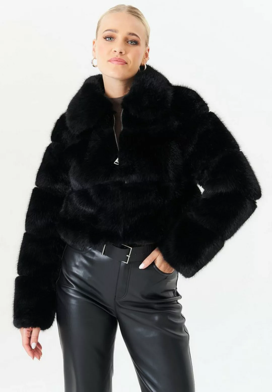 GINI LONDON Outdoorjacke Gini Panel Faux Fur Cropped Gini Panel Kunstpelz-C günstig online kaufen