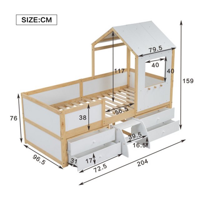 XDeer Kinderbett Kinderbett, Hausbett mit Dach und Fenster, Vierseitiger Za günstig online kaufen