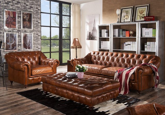 Xlmoebel Sofa Vintage-Sofa-Set mit 3 Sitzplätzen im Chesterfield-Stil und e günstig online kaufen