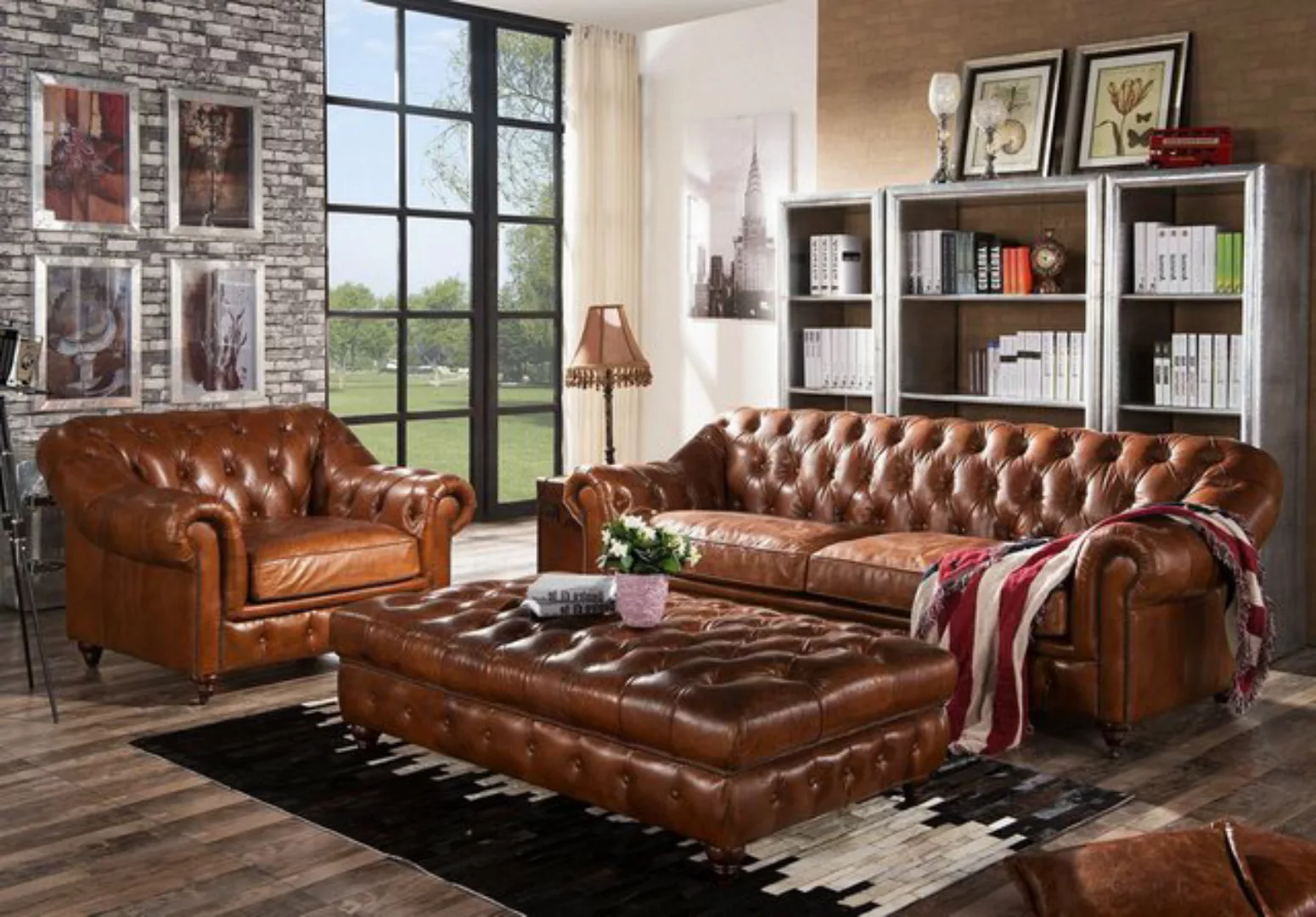 Xlmoebel Sofa Vintage-Sofa-Set mit 3 Sitzplätzen im Chesterfield-Stil und e günstig online kaufen