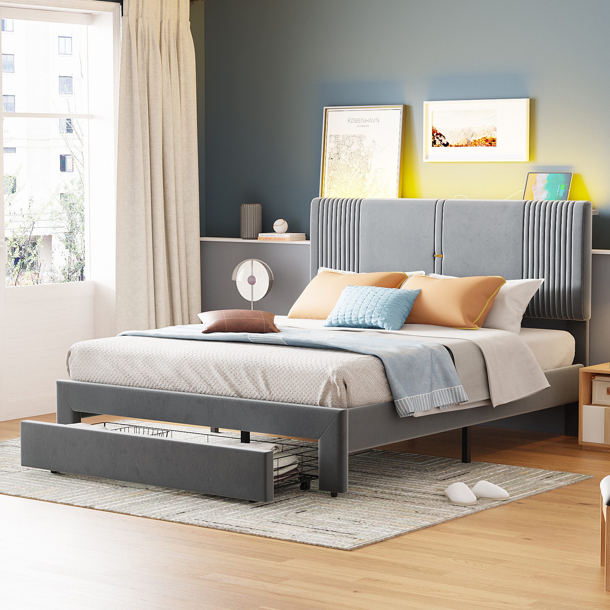 Flieks Polsterbett, LED Doppelbett 140x200cm mit günstig online kaufen
