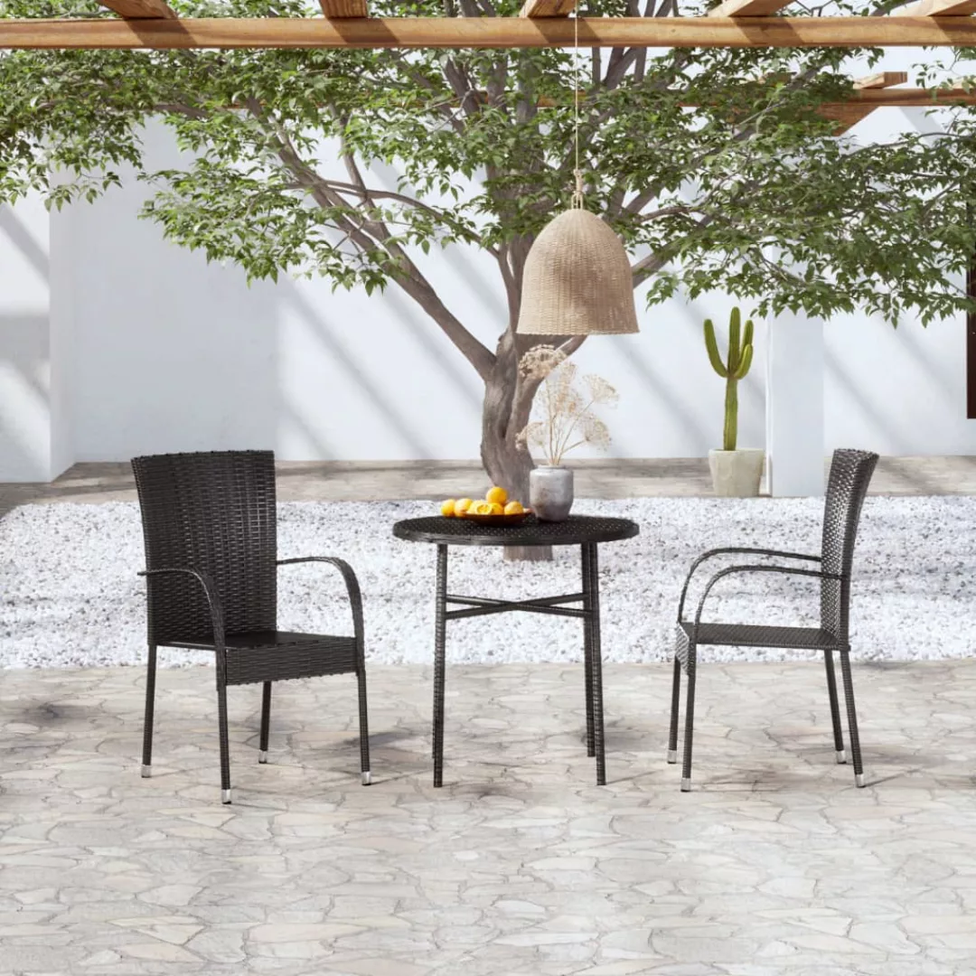 3-tlg. Garten-essgruppe Poly Rattan Schwarz günstig online kaufen