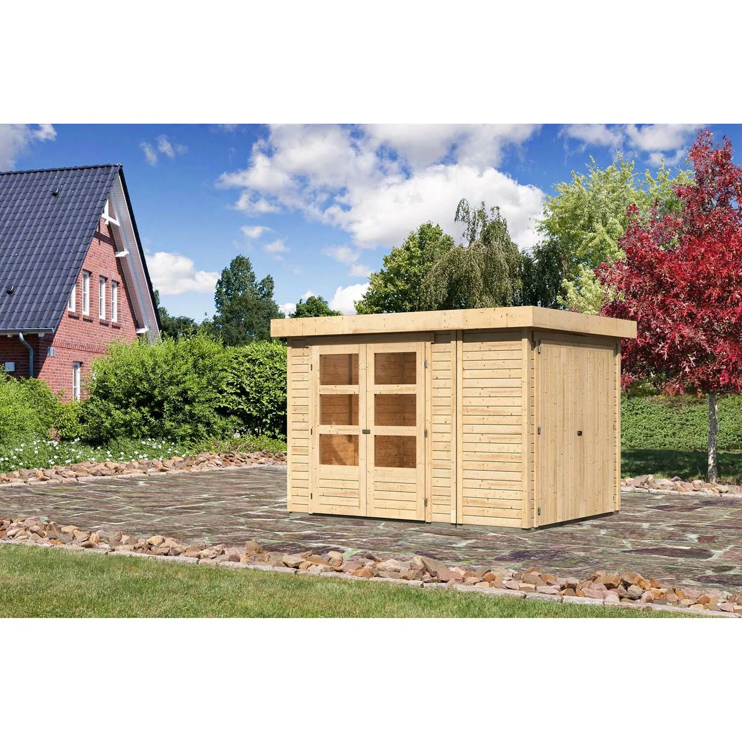 Karibu Holz-Gartenhaus Retola Natur Flachdach Unbehandelt 209 cm x 213 cm günstig online kaufen
