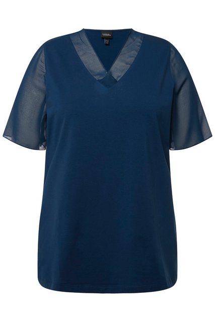 Ulla Popken Rundhalsshirt T-Shirt Chiffon-Blende V-Ausschnitt günstig online kaufen