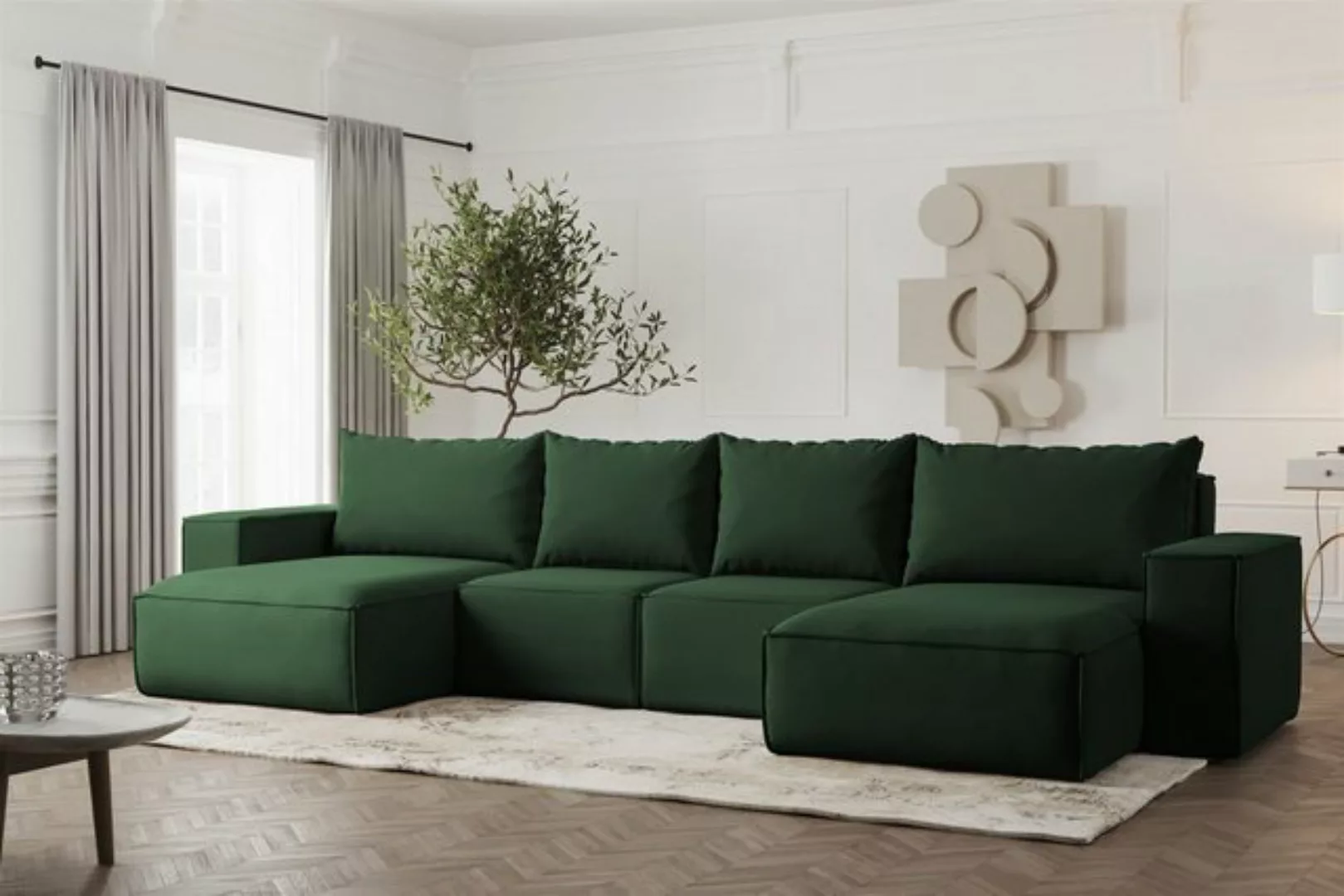 Fun Möbel Wohnlandschaft Sofa U-Form ESTELLE mit Schlaffunktion in Stoff, i günstig online kaufen