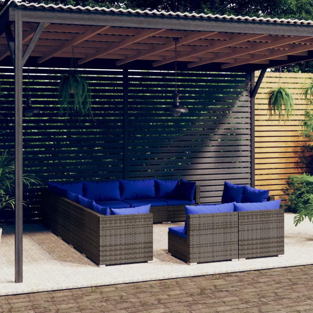 Vidaxl 12-tlg. Garten-lounge-set Mit Kissen Grau Poly Rattan günstig online kaufen