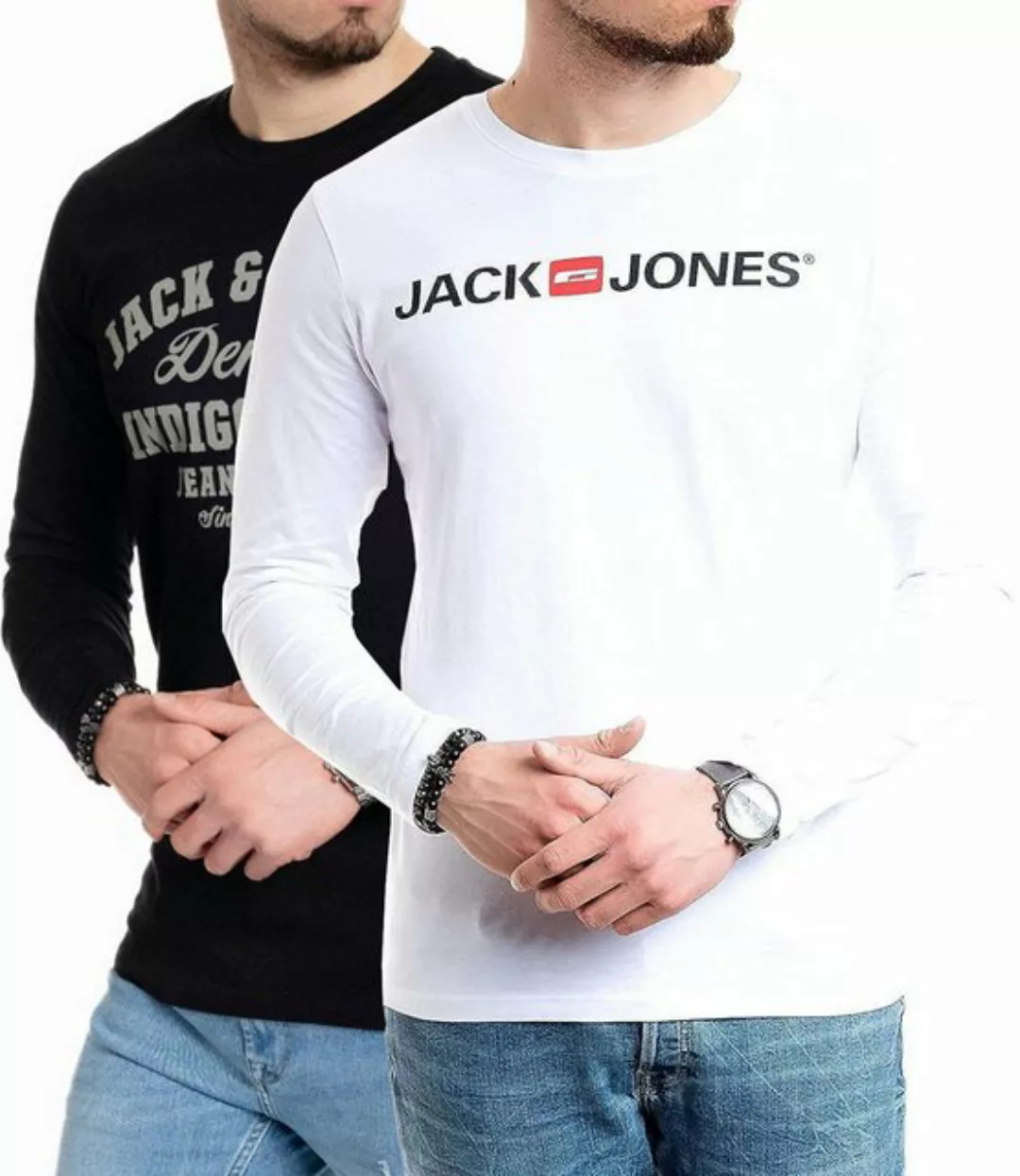 Jack & Jones Langarmshirt basic Regular Shirt mit Printdruck im 2er Set günstig online kaufen