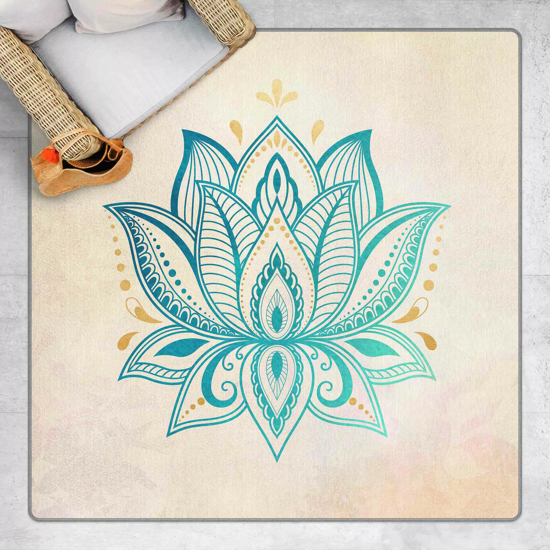 Teppich Lotus Illustration Mandala gold blau günstig online kaufen