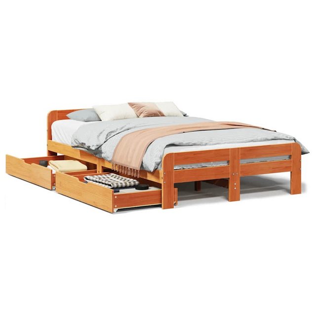 vidaXL Bett, Massivholzbett ohne Matratze Wachsbraun 135x190 cm Kiefernholz günstig online kaufen