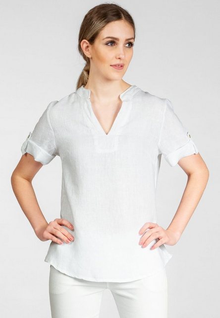 Caspar Shirtbluse BLU024 elegante Damen Halbarm Sommer Leinenbluse mit styl günstig online kaufen