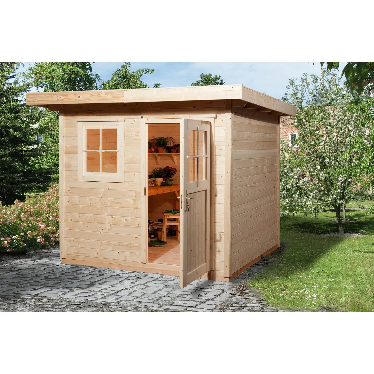 Weka Holz-Gartenhaus/Gerätehaus Flachdach Unbehandelt 235 cm x 311 cm günstig online kaufen