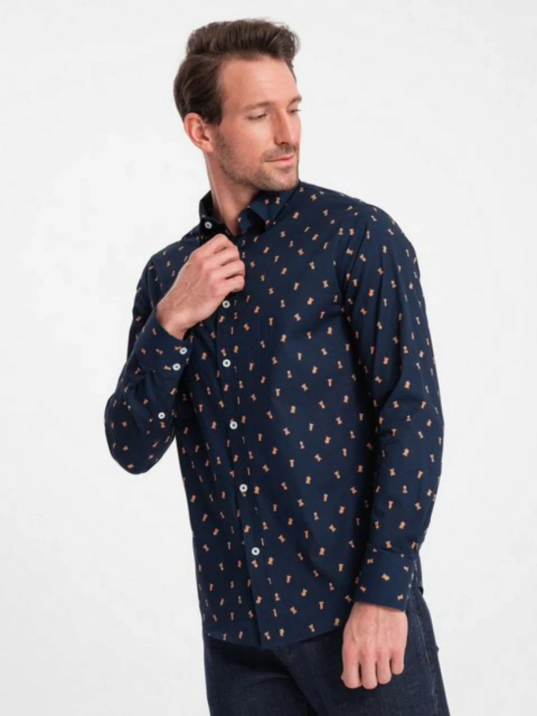 OMBRE Langarmhemd Gemustertes Herrenhemd aus Baumwolle SLIM FIT günstig online kaufen