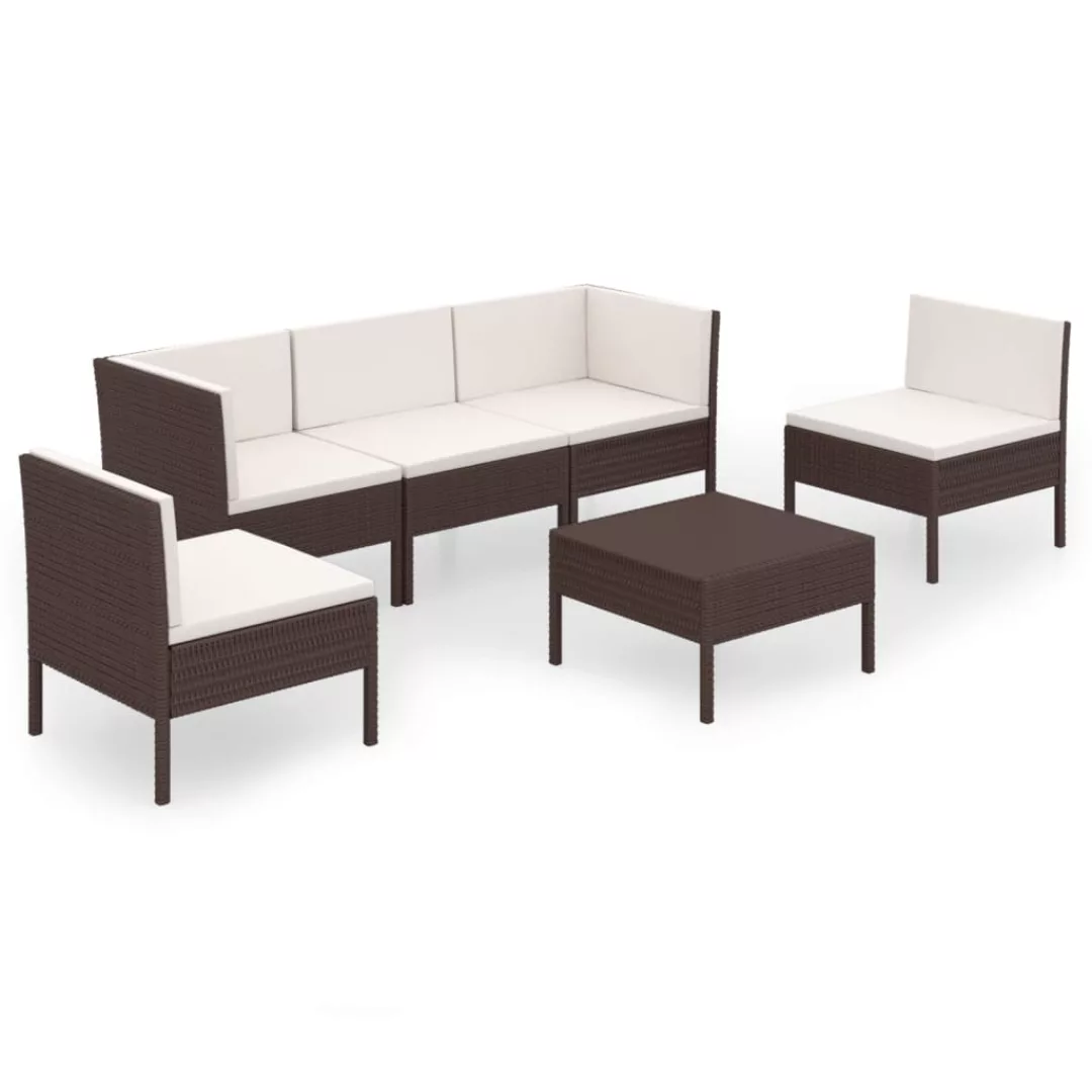 6-tlg. Garten-lounge-set Mit Auflagen Poly Rattan Braun günstig online kaufen