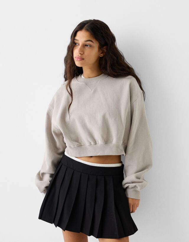 Bershka Cropped-Sweatshirt Damen S Grau günstig online kaufen