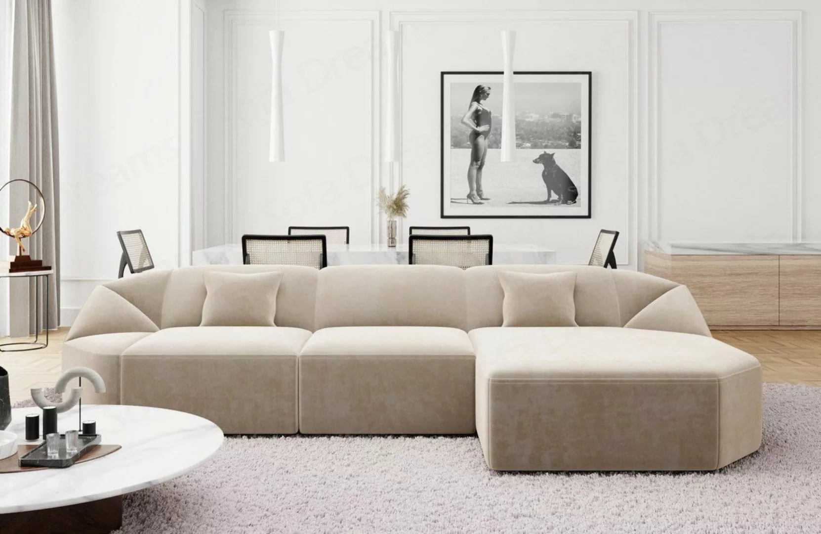 Sofa Dreams Ecksofa Design Polster Samtstoff Sofa Cabrera L Form kurz Stoff günstig online kaufen