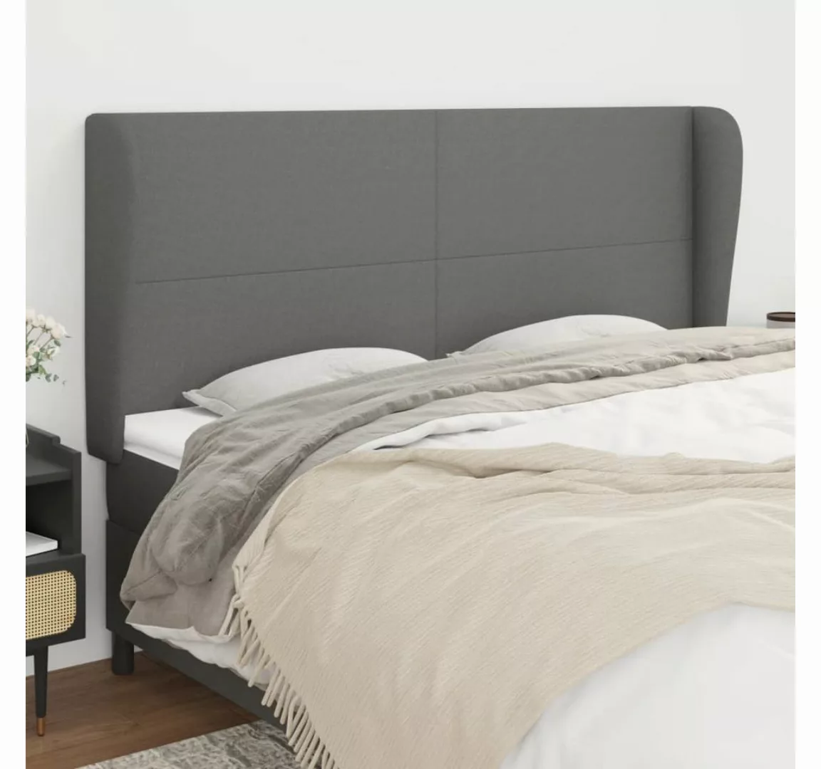 vidaXL Bett, Kopfteil mit Ohren Dunkelgrau 183x23x118/128 cm Stoff günstig online kaufen