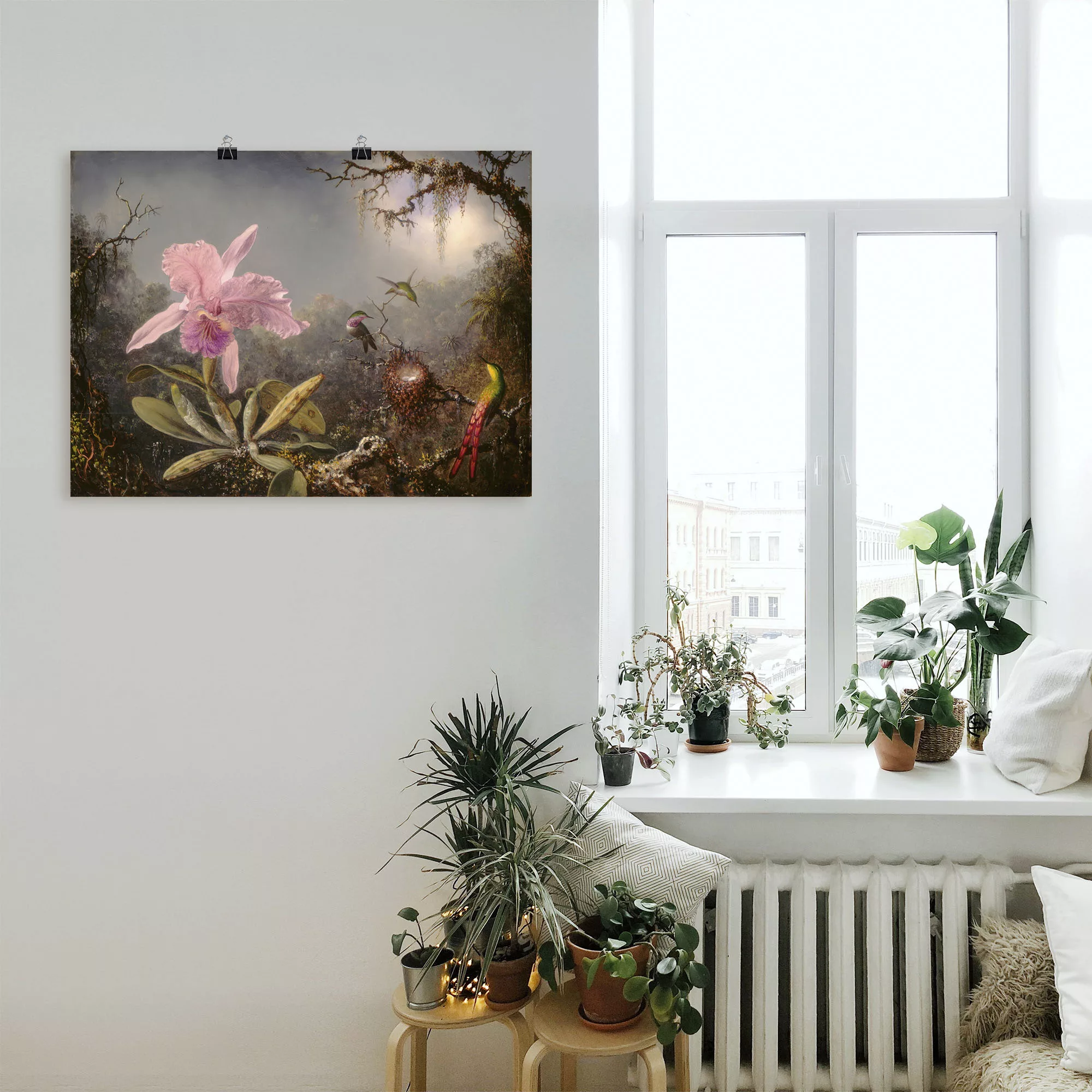 Artland Wandbild »Cattleya Orchidee und drei Kolibris.«, Blumenbilder, (1 S günstig online kaufen