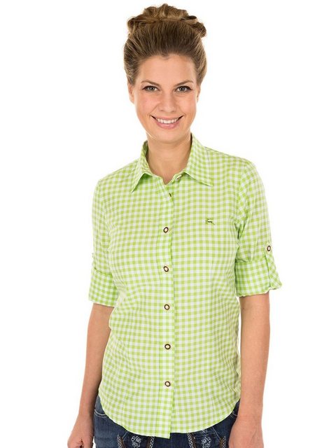 OS-Trachten Trachtenbluse Trachtenbluse CHECKERED Langarm Stick apfel günstig online kaufen