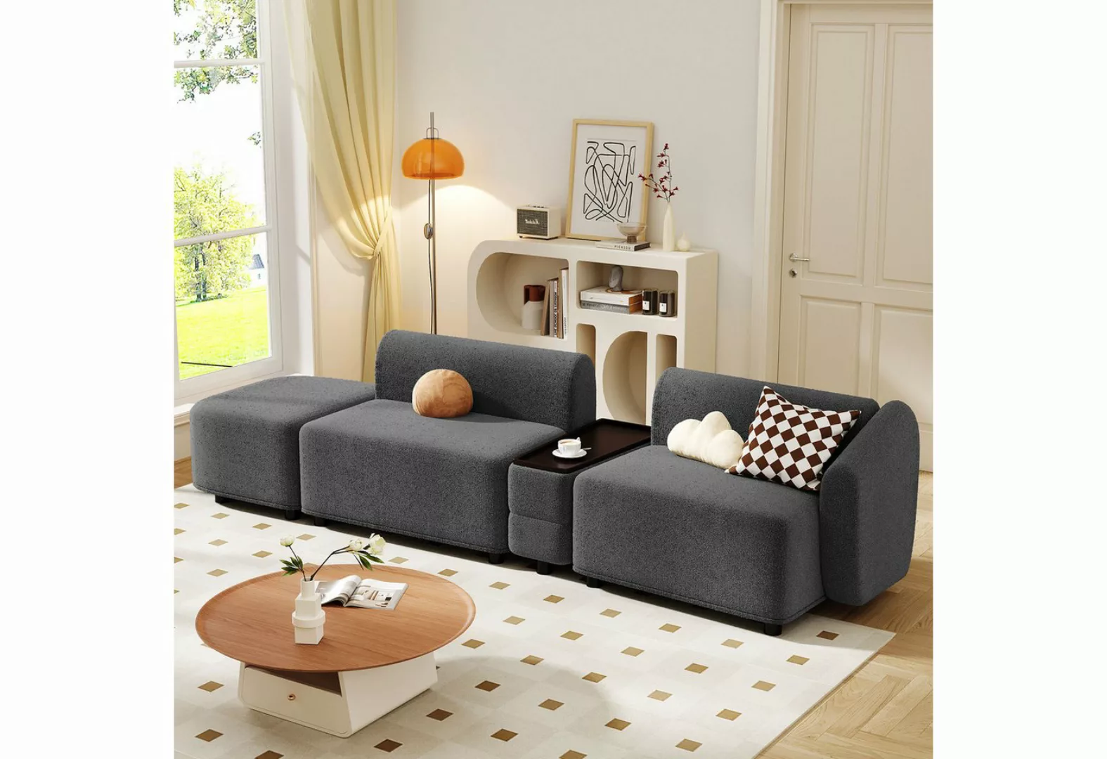 MODFU Loungesofa Dreisitzer-Sofa mit Schlaffunktion, mit Couchtisch-Aufbewa günstig online kaufen