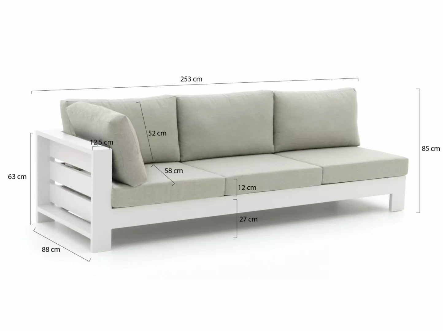 Bellagio Avolo Gartensofa 3-Sitzer rechter Arm 253 cm günstig online kaufen