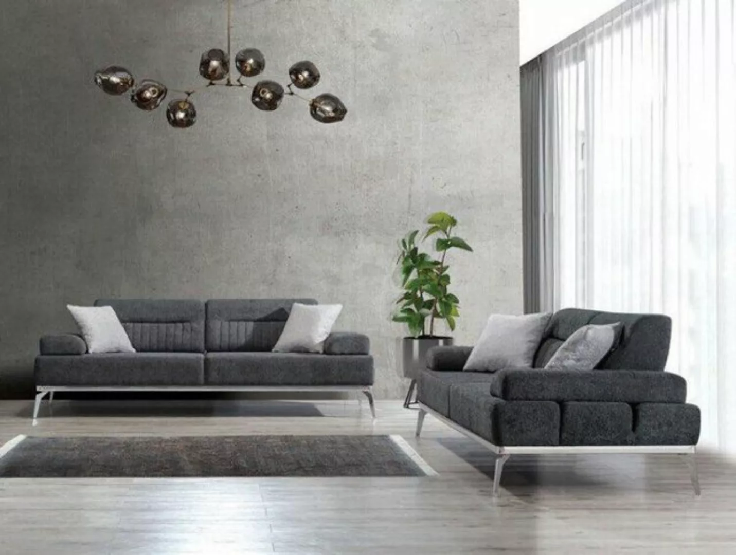 JVmoebel Sofa Stoffsofas Wohnzimmer-Set Grau Farbe Textil Material Modern D günstig online kaufen