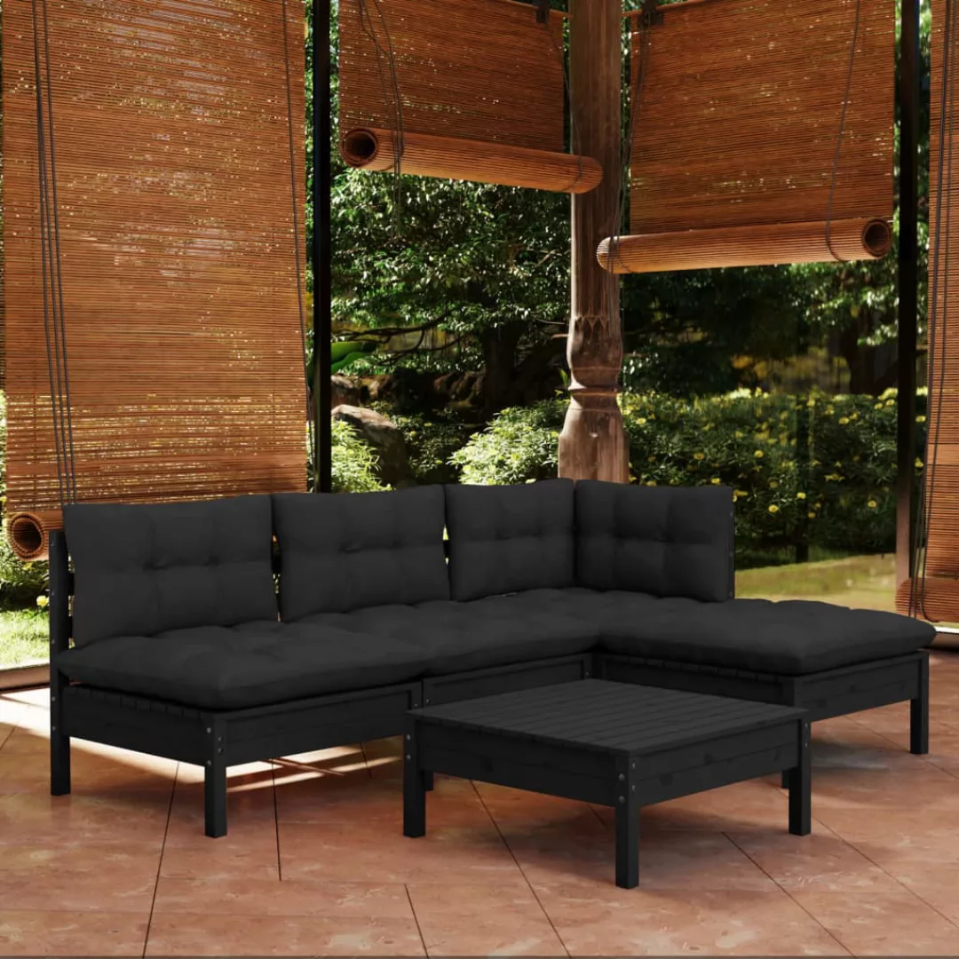 5-tlg. Garten-lounge-set Mit Kissen Schwarz Kiefernholz günstig online kaufen