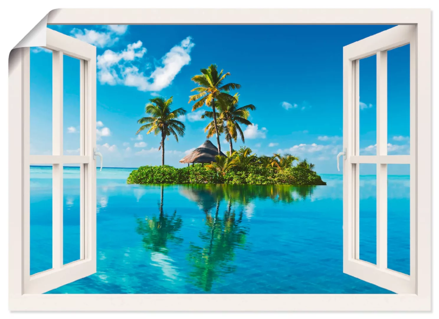 Artland Wandbild "Fensterblick Insel Palmen Meer", Fensterblick, (1 St.), a günstig online kaufen