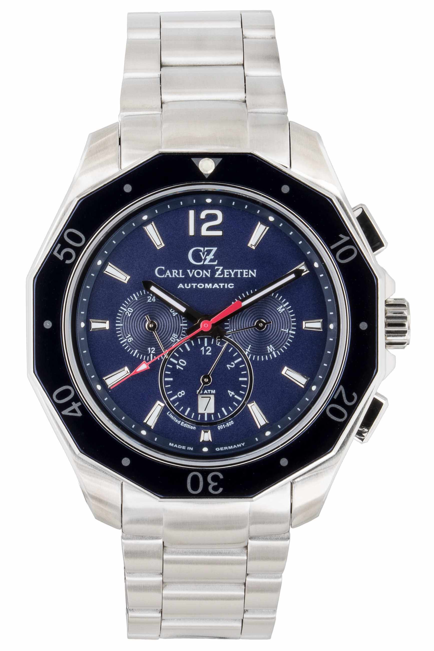 Carl von Zeyten -Hausach Herrenuhr Silber Blau Massives Gehuse 46mm- CVZ007 günstig online kaufen