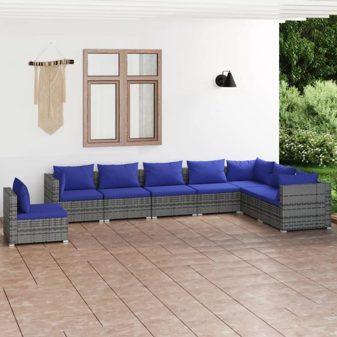 Vidaxl 8-tlg. Garten-lounge-set Mit Kissen Poly Rattan Grau günstig online kaufen