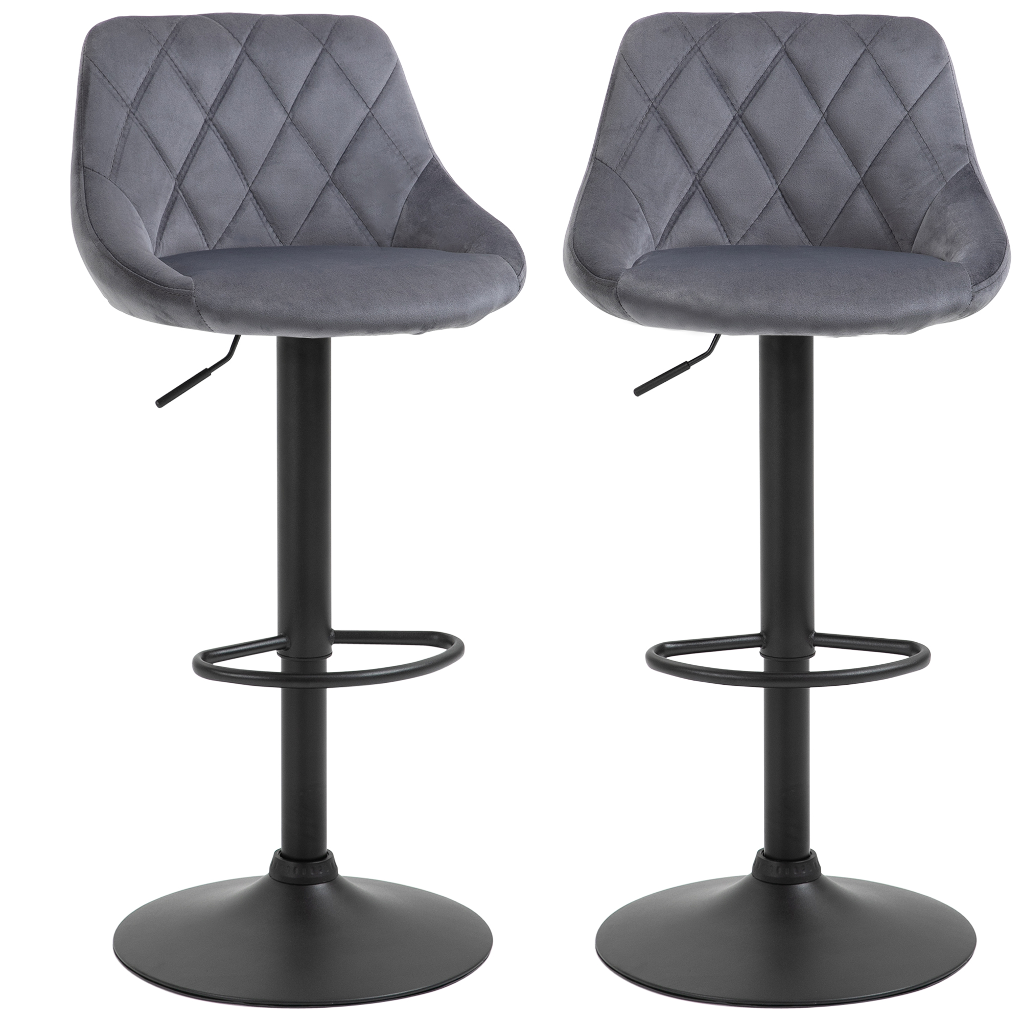 HOMCOM Set 2 Barhocker, Höhenverstellbar mit Metallbasis und Samtsitz, Mode günstig online kaufen