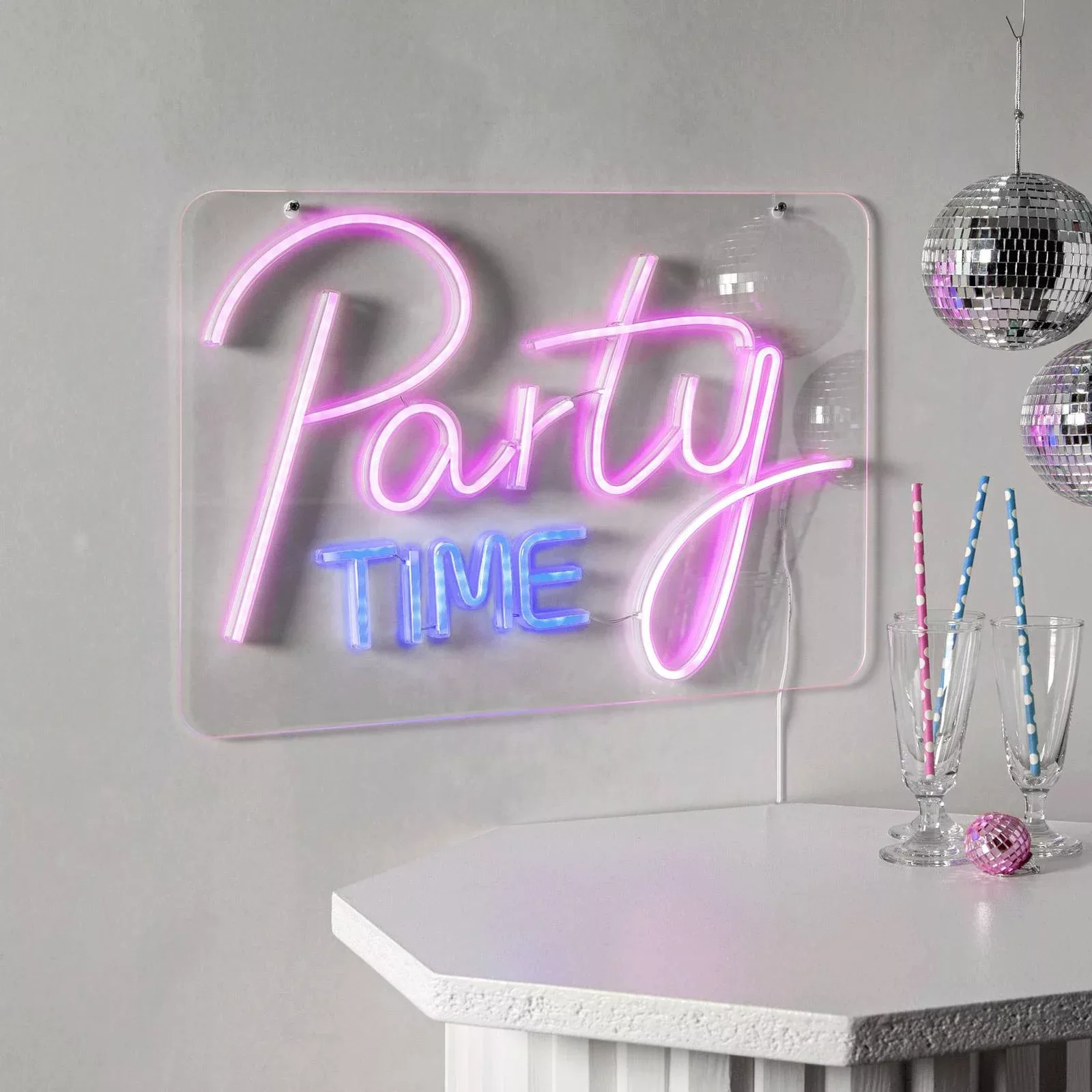 LED-Wandlampe Party Time, pink/weiß Plexiglas 48 x 36 cm USB günstig online kaufen