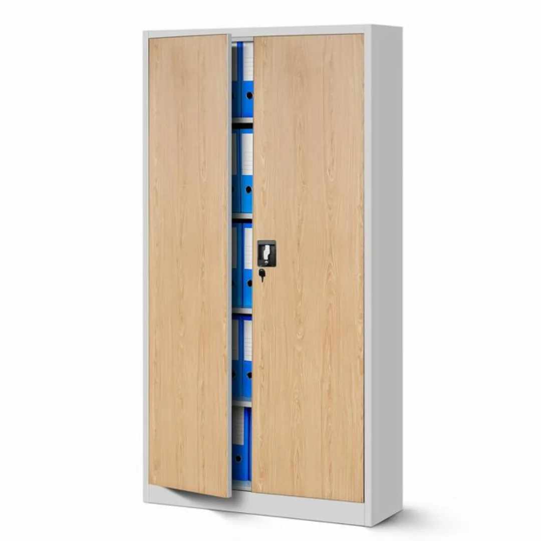 Jan Nowak Aktenschrank Aktenschrank Stahlschrank weiß-holz 185x90x40 günstig online kaufen