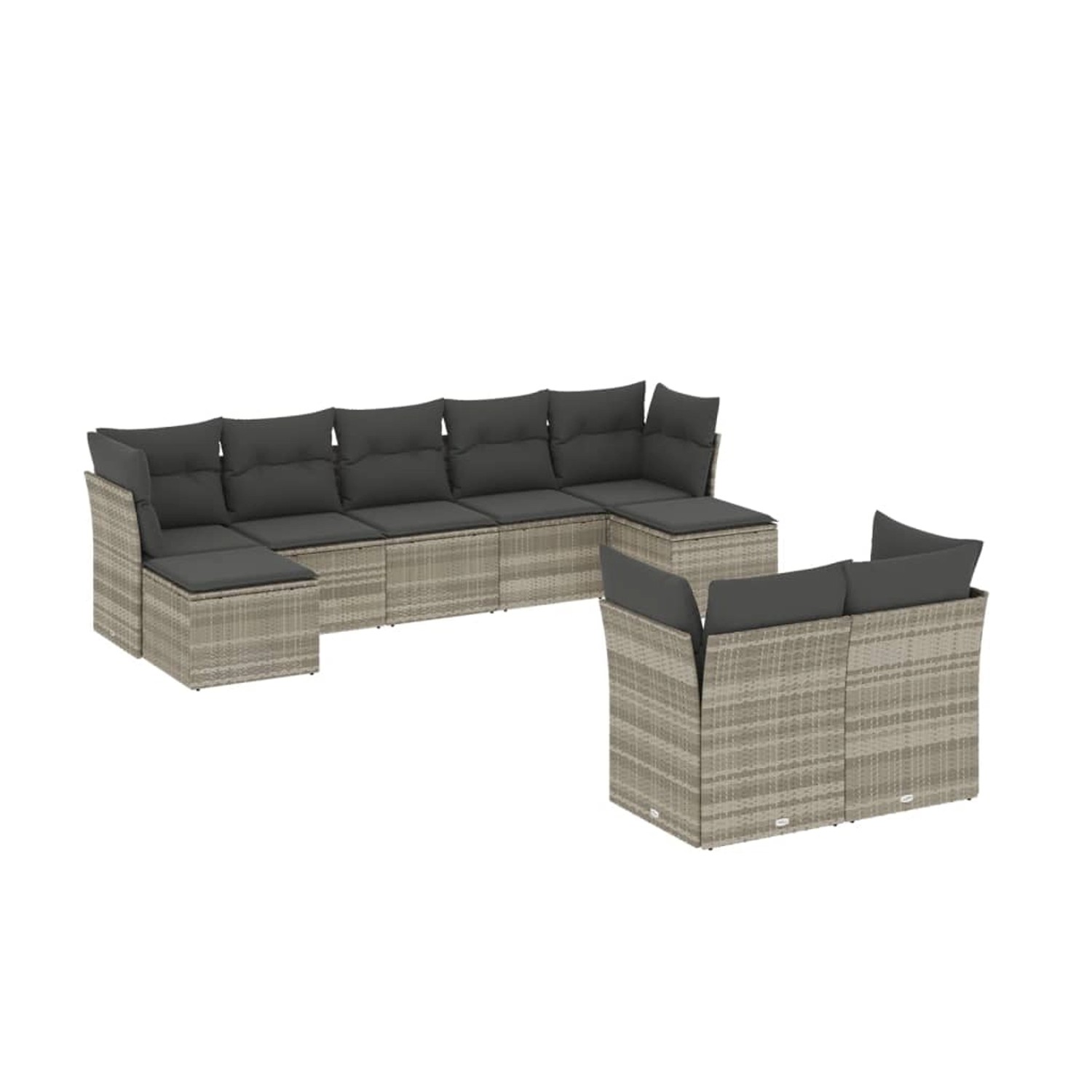 vidaXL 9-Tlg Garten-Sofagarnitur mit Kissen Hellgrau Poly Rattan 3250151 günstig online kaufen
