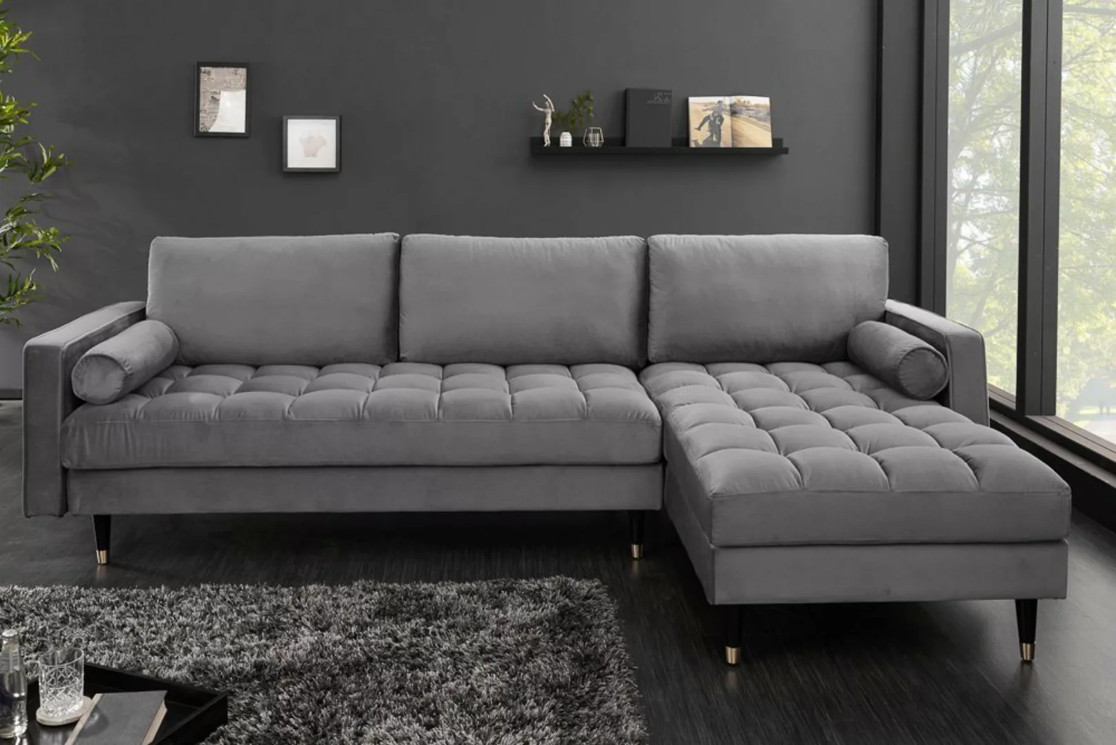 riess-ambiente Ecksofa COZY VELVET 260cm grau / schwarz gold, Einzelartikel günstig online kaufen