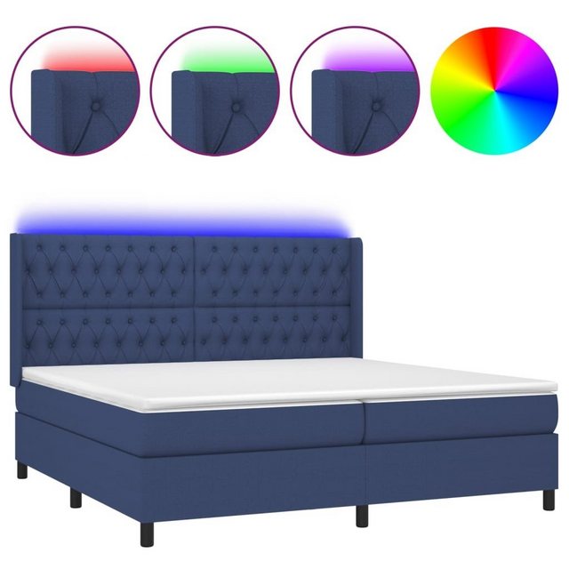 vidaXL Bettgestell Boxspringbett mit Matratze LED Blau 200x200 cm Stoff Bet günstig online kaufen