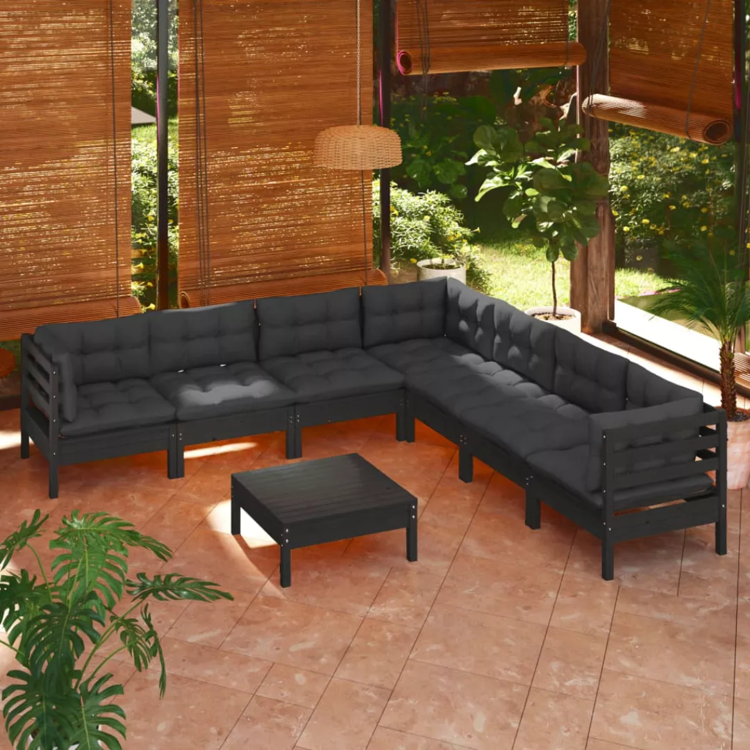 8-tlg. Garten-lounge-set Mit Kissen Schwarz Massivholz Kiefer günstig online kaufen