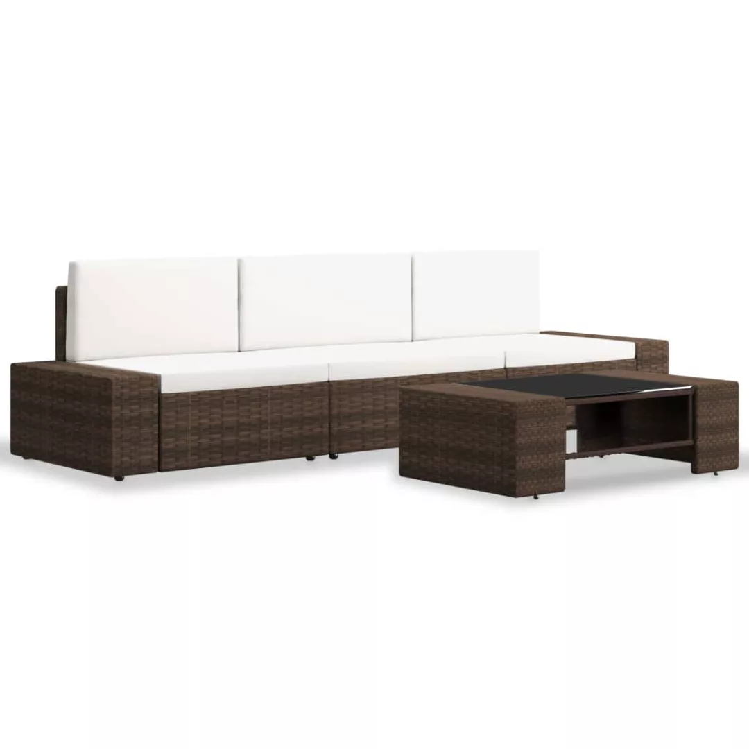 4-tlg. Garten-lounge-set Poly Rattan Braun günstig online kaufen