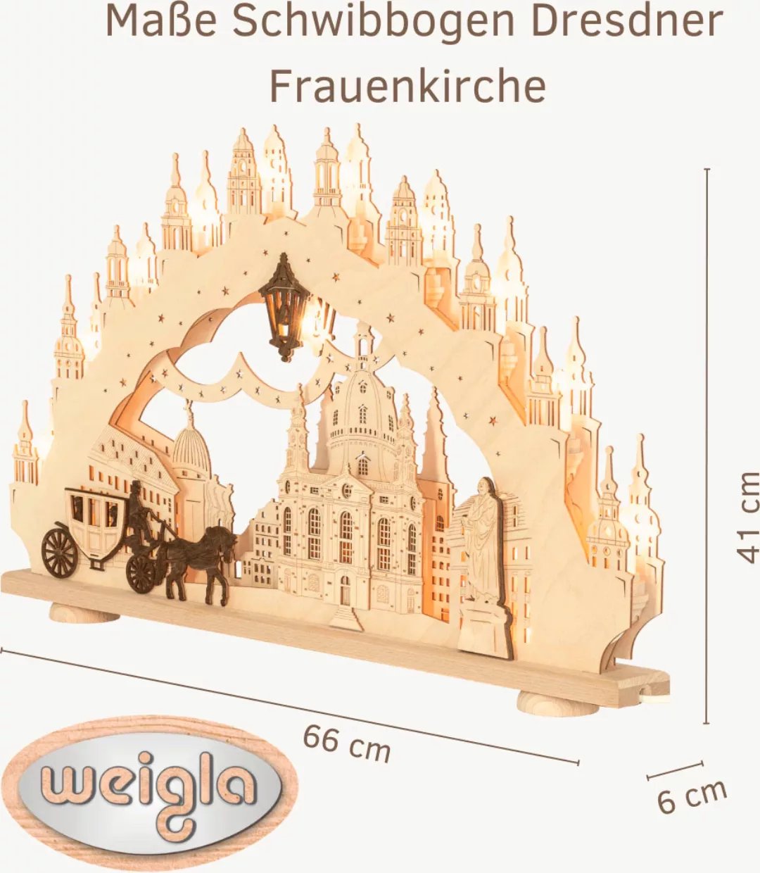 Weigla Schwibbogen »Dresdner Frauenkirche, Lichterbogen aus Holz, NATUR-BRA günstig online kaufen