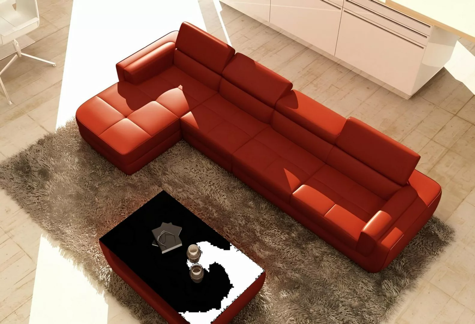 Xlmoebel Ecksofa Rotes Ecksofa aus Leder mit USB-Anschluss und Polsterung i günstig online kaufen