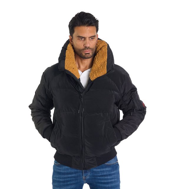 Denim Distriqt Bomberjacke Winter Herren Bomberjacke mit Fellkragen Schwarz günstig online kaufen