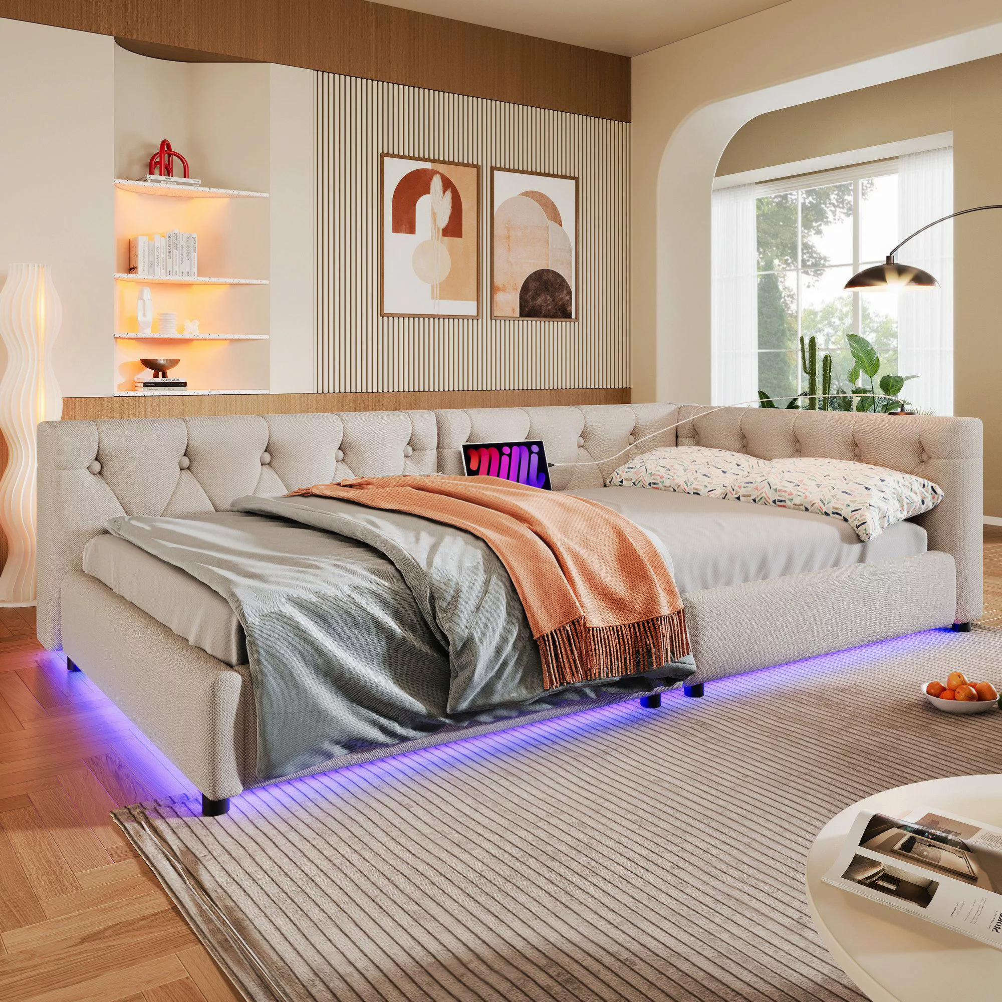 Flieks Polsterbett, LED Daybett Schlafsofa Einzelbett günstig online kaufen