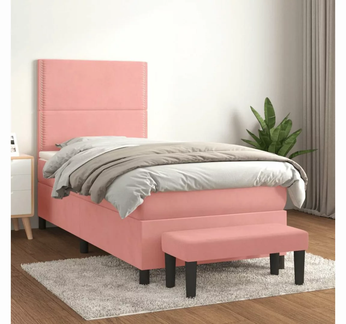 vidaXL Boxspringbett Boxspringbett mit Matratze Rosa 100x200 cm Samt Bett B günstig online kaufen