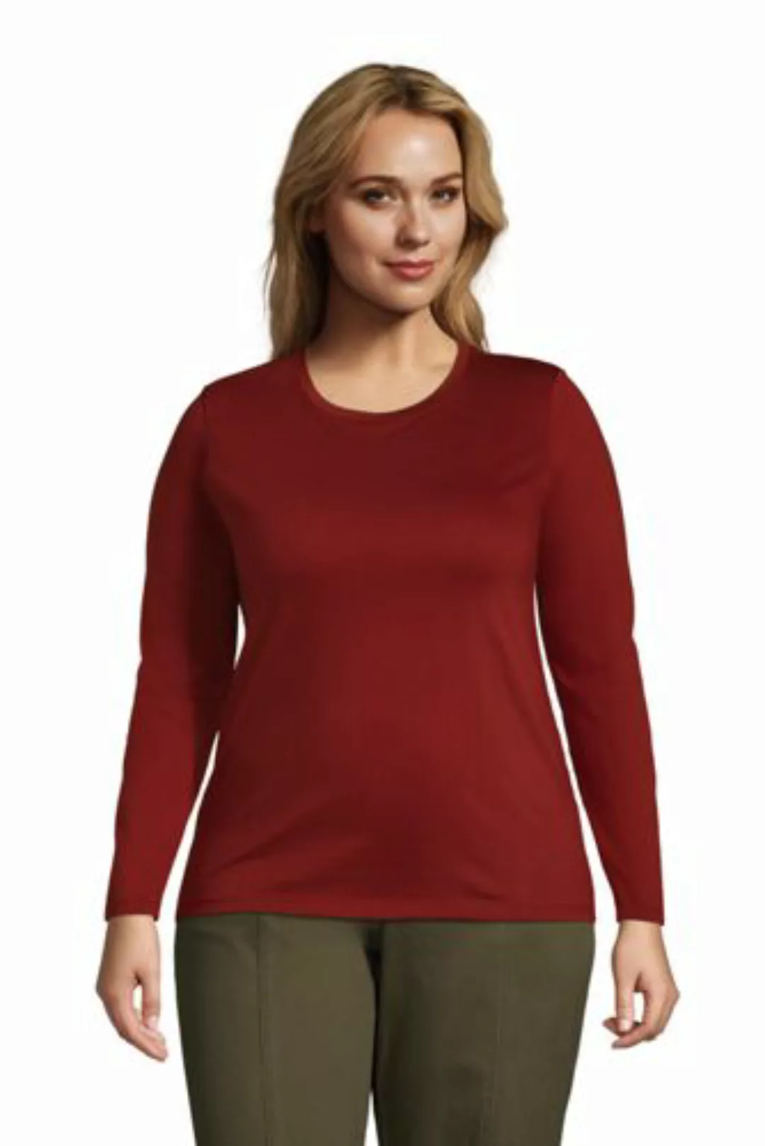 Supima-Shirt, Langarm in großen Größen, Damen, Größe: 56-58 Plusgrößen, Rot günstig online kaufen