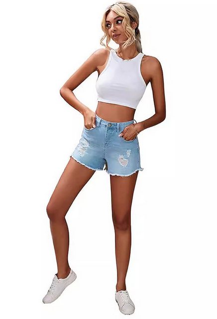 CHENIN Jeansshorts Damenjeans mit hoher taille und zerrissene freizeitshort günstig online kaufen