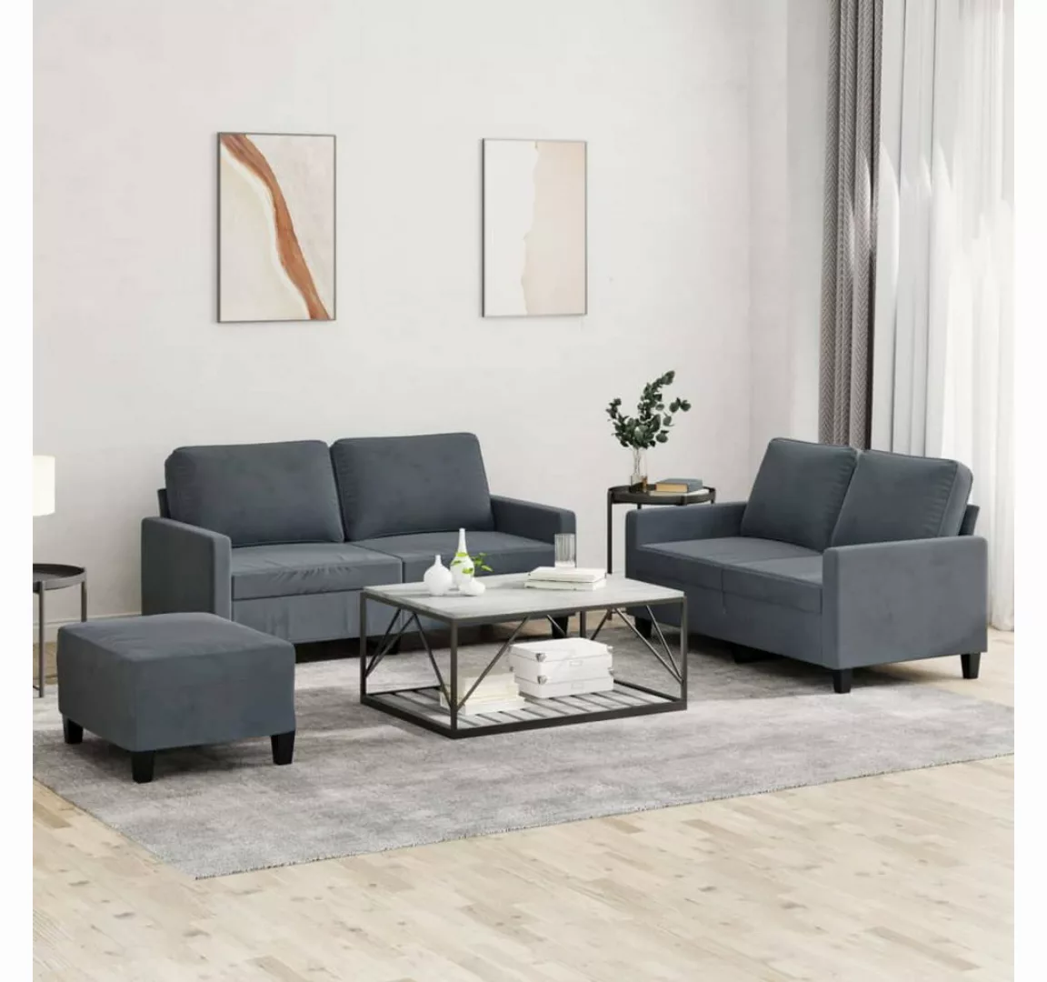 vidaXL Sofa Sofagarnitur Set mit Kissen Samt, 3-tlg., Dunkelgrau günstig online kaufen