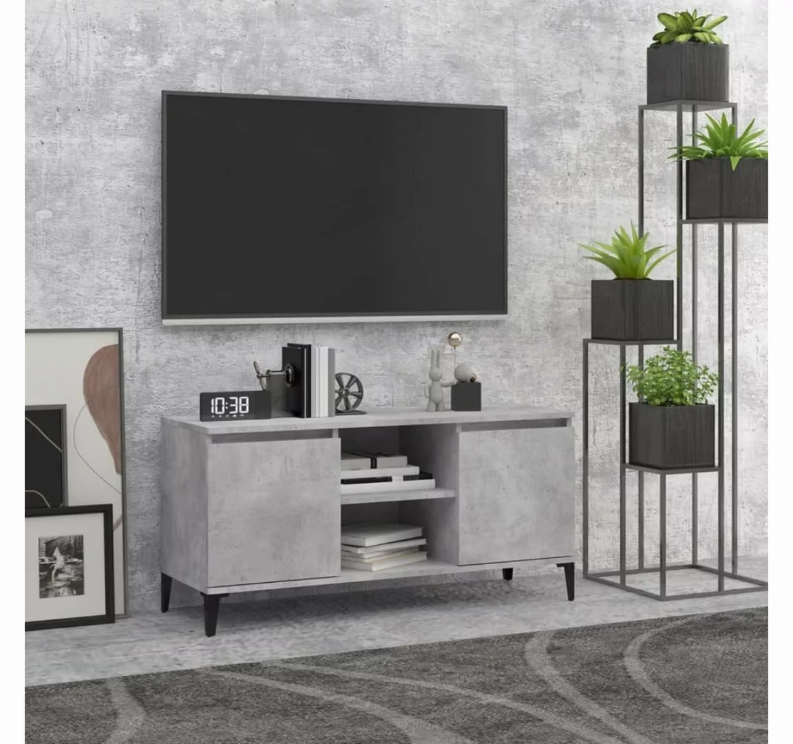furnicato TV-Schrank mit Metallbeinen Betongrau 103,5x35x50 cm günstig online kaufen