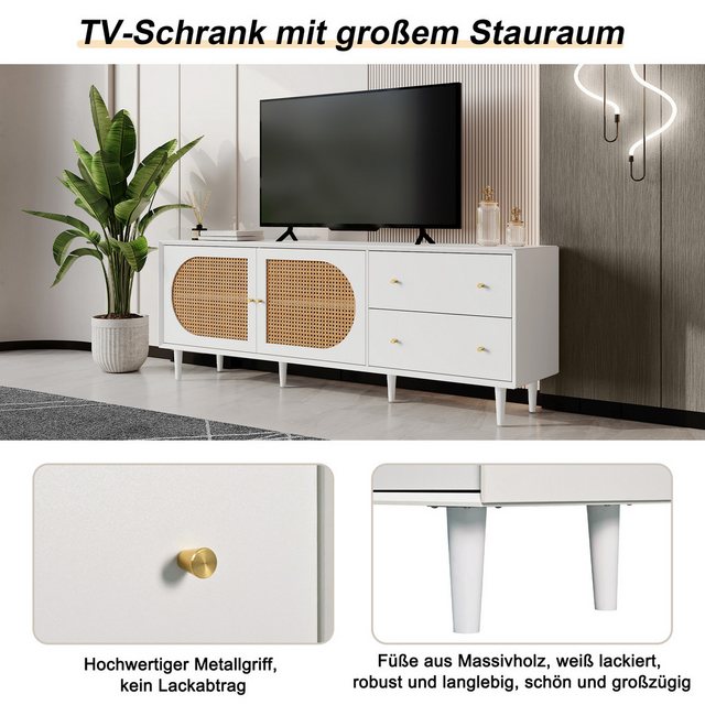 Gotagee TV-Schrank TV-Schrank mit Rattan Beistellschrank Kommode Weiß Ferns günstig online kaufen