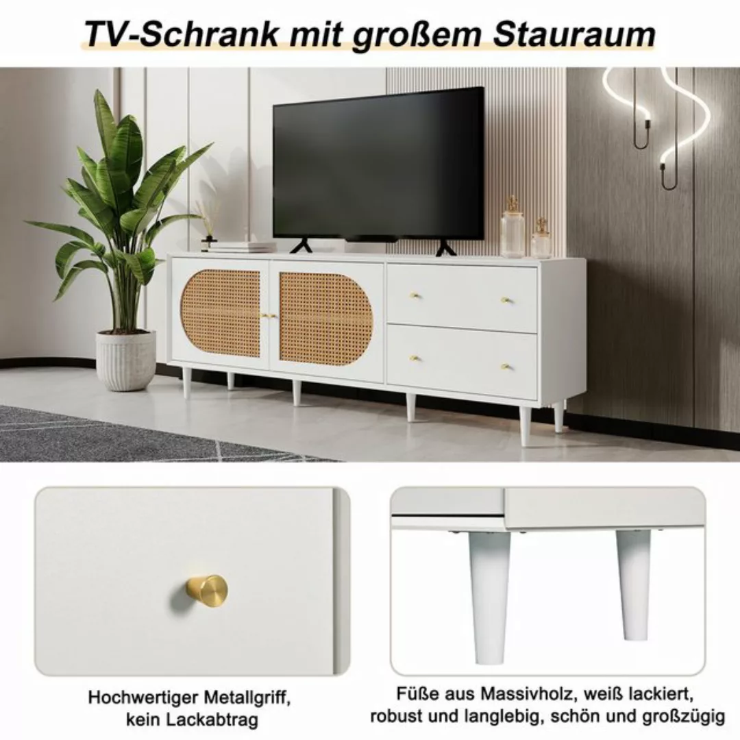Gotagee TV-Schrank TV-Schrank mit Rattan Beistellschrank Kommode Weiß Ferns günstig online kaufen