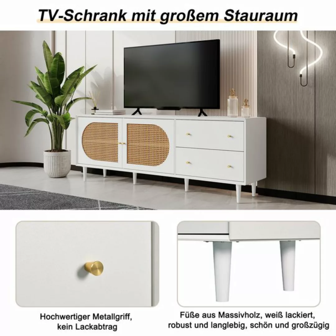 YNOFIT TV-Schrank Rattan TV-Ständer, 2 Schubladen, 2 Türen, 180*40*65 cm günstig online kaufen