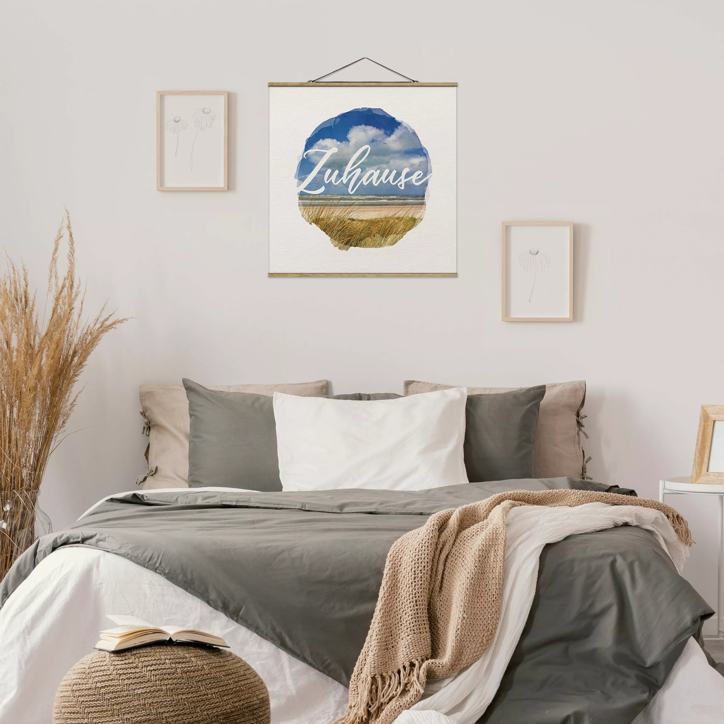 Stoffbild Strand mit Posterleisten - Quadrat Wasserfarben - Zuhause günstig online kaufen